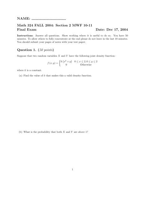 Final Exam - SFSU Math 324