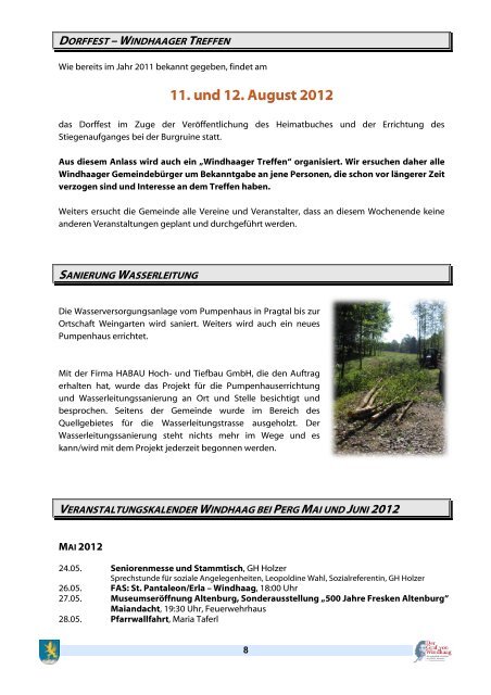 Mitteilungsblatt der Gemeinde Windhaag bei Perg vom 22. Mai 2012