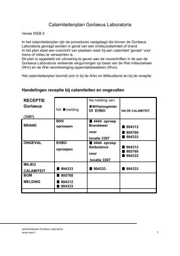 Calamiteitenplan Gorlaeus Laboratoria - Faculteit der Wiskunde en ...