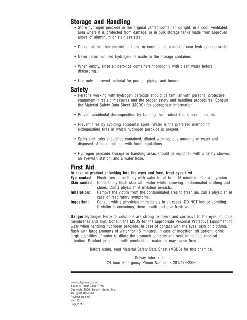 Technical Data Sheet Hydrogen Peroxide (HO ) - Stone Food ...