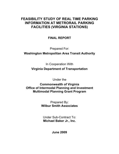 feasibility study of real time parking information at ... - WMATA.com