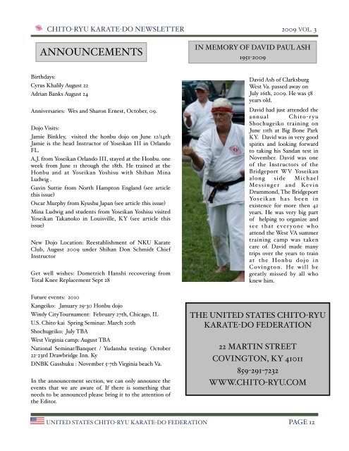 2009 Volume 3 - United States Chito-ryu Karate Federation