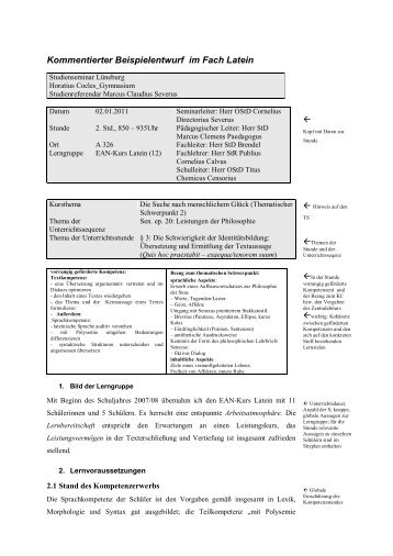 Kommentierter Beispielentwurf im Fach Latein