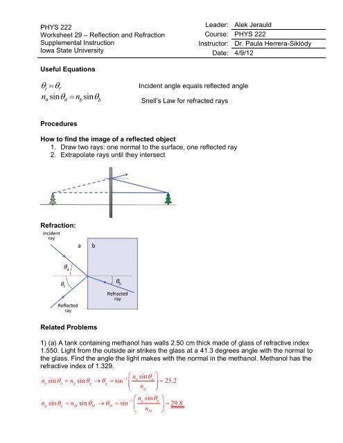 phys-222-worksheet-29-reflection-and-refraction-answers