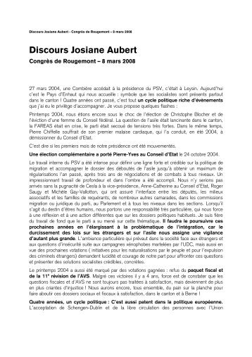 Discours Josiane Aubert - Parti socialiste vaudois