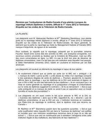 Version PDF de la rÃ©vision. - Bureau de l'ombudsman - Radio ...