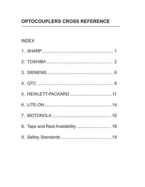 OPTOCOUPLERS CROSS REFERENCE