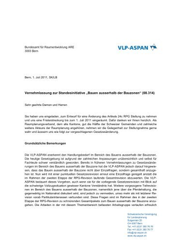 Vernehmlassung zur Standesinitiative „Bauen ... - vlp-aspan