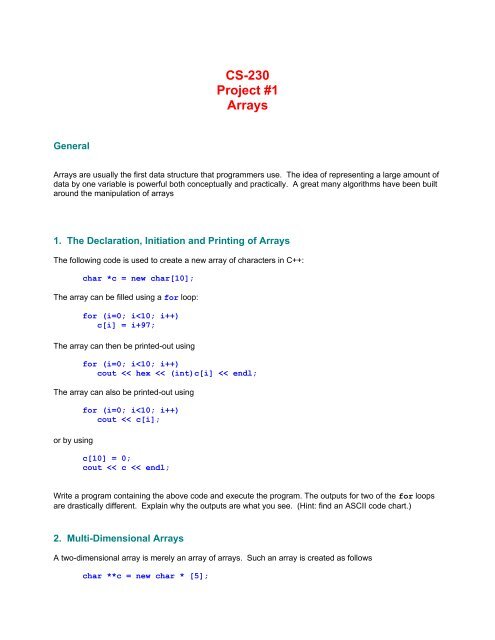 CS-230 Project #1 Arrays - Capitol College Faculty Pages