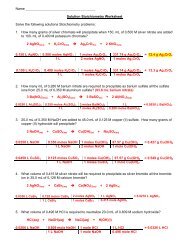 Solution Stoichiometry Worksheet