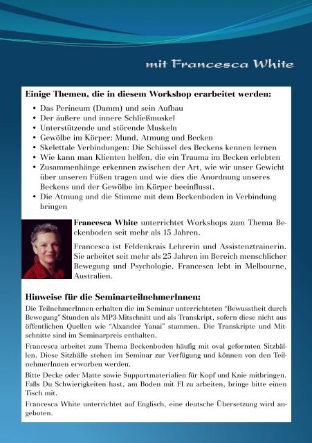 Ein Seminar fÃ¼r Feldenkrais LehrerInnen und StudentInnen im 4. Jahr