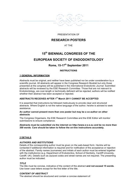 Research Poster Abstracts - the European Society of Endodontology