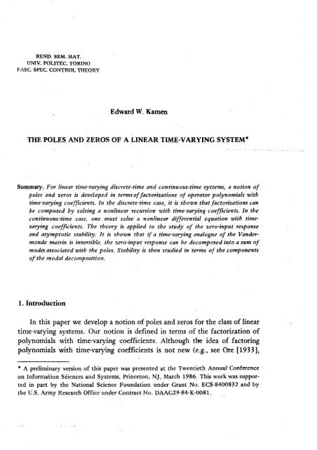 The Poles And Zeros Of A Linear Time Varying System Seminario