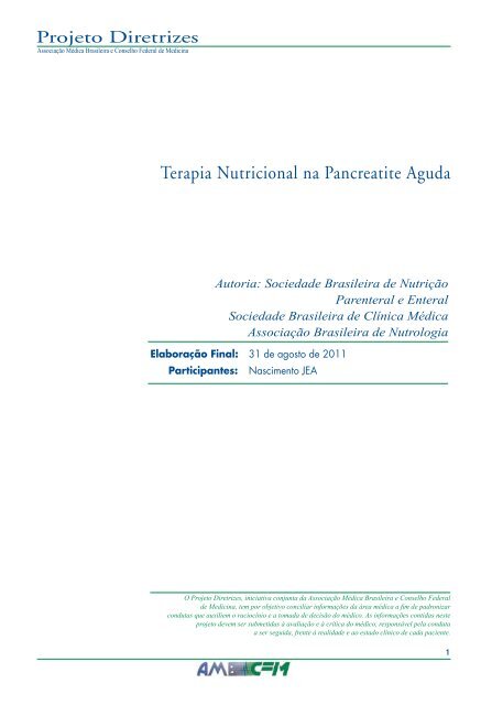 Terapia Nutricional na Pancreatite Aguda - Projeto Diretrizes