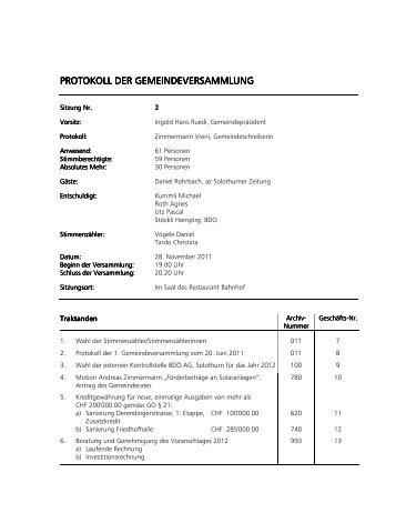 Protokoll der Gemeindeversammlung vom 28 ... - in Subingen