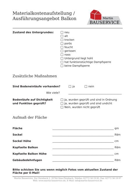 Angebotsanfrage als PDF zum Ausfüllen und ... - Martin Bauservice