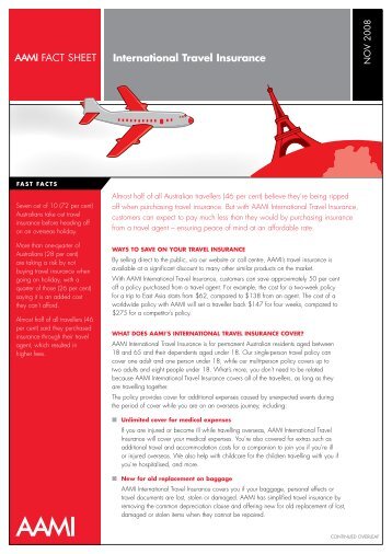 International Travel Insurance - AAMI Fact Sheet