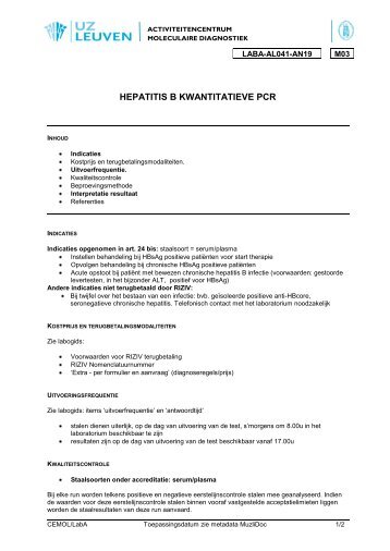 HEPATITIS B KWANTITATIEVE PCR - UZ Leuven