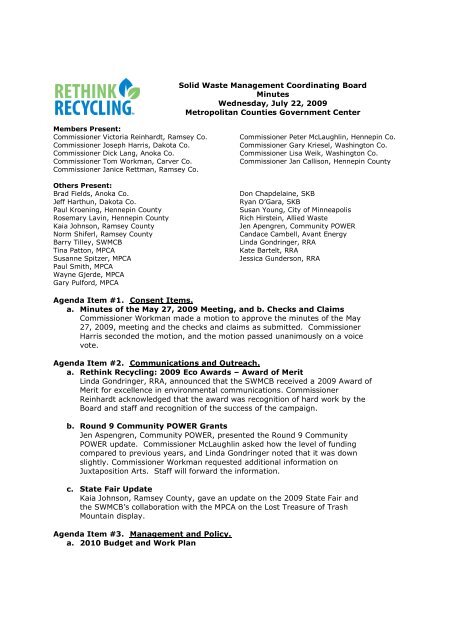 Minutes - Solid Waste Management Coordinating Board - SWMCB