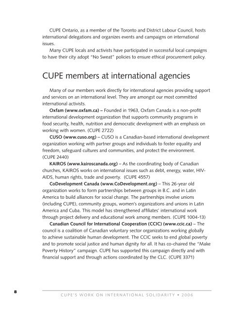 International Solidarity Report - Canadian Union of Public Employees