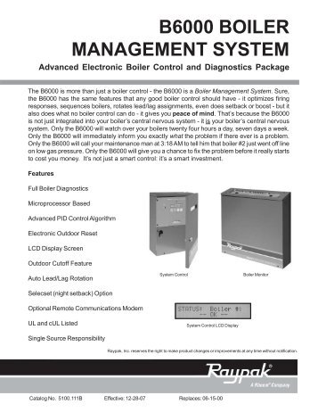 Raypak B6000 Boiler Management System : description