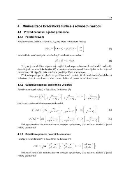 Minimalizace kvadratickÃ© funkce s kvadratickÃ½mi ... - FEI VÅ B