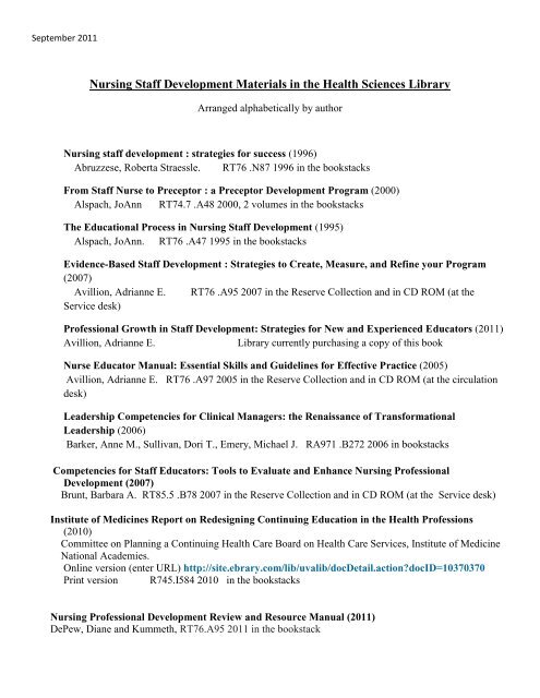 Nursing Staff Development Materials In The Health Sciences - 