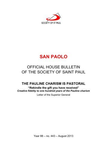 THE PAULINE CHARISM IS PASTORAL - Societa San Paolo