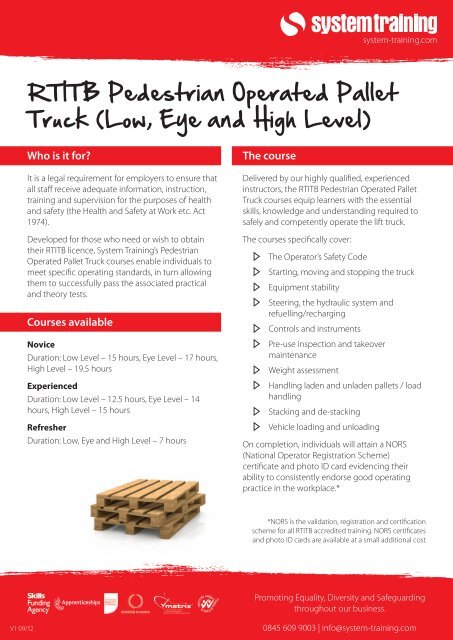 Rtitb Telehandler Card RTITB Pedestrian Operated Pallet Truck (Low ... - System Training