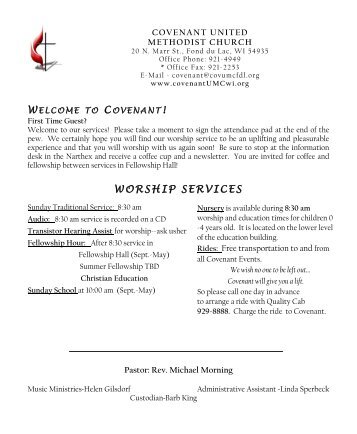 WORSHIP SERVICES - Covenant United Methodist Church