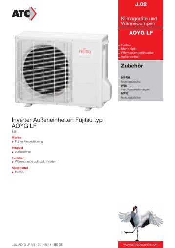 Inverter AuÃeneinheiten Fujitsu typ AOYG LF - Air Trade Centre