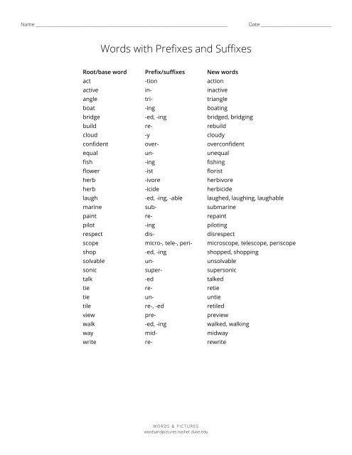 Words with Prefixes and Suffixes