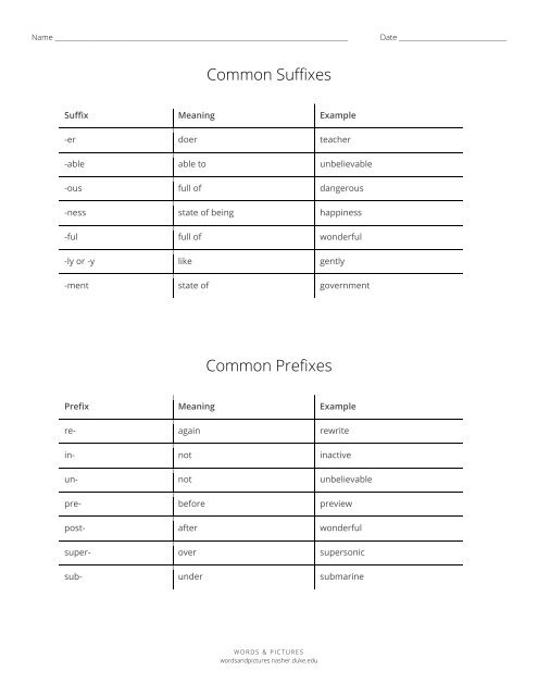Words with Prefixes and Suffixes