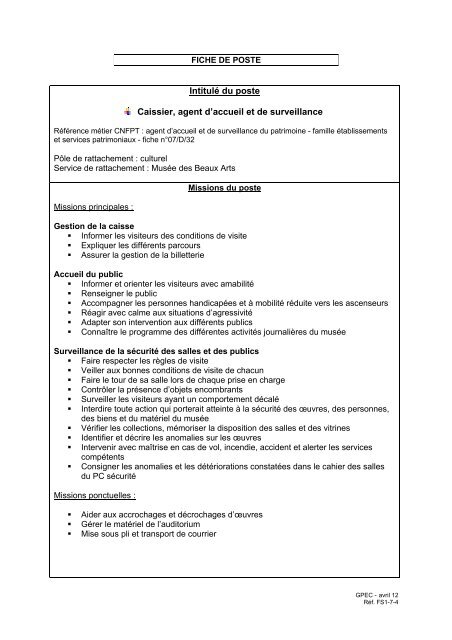 Fiche De Poste Pour Caissiere
