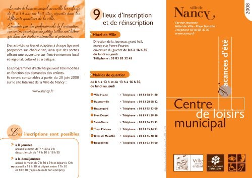 la plaquette des centres de loisirs de Nancy - Nancy Accessible