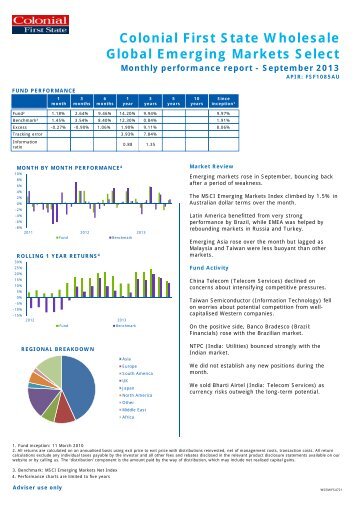 Colonial First State Wholesale Global Emerging Markets Select Fund