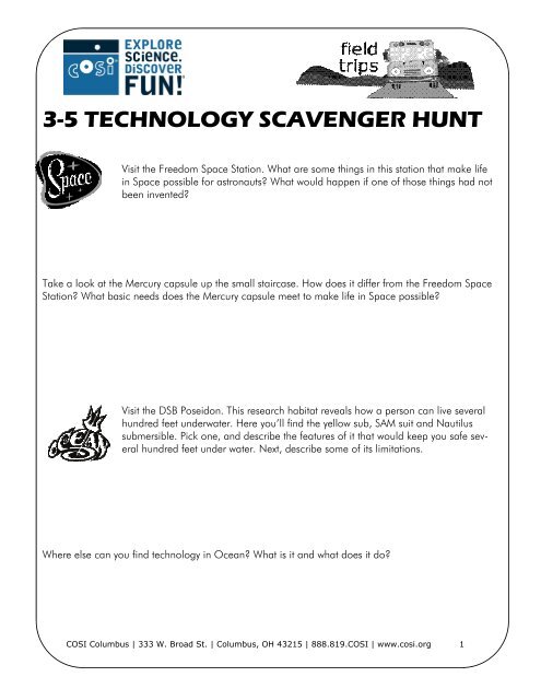 3-5 TECHNOLOGY SCAVENGER HUNT - COSI