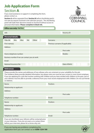 Job Application Form Section A - The TES