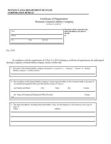 Certificate of Organization Domestic Limited Liability ... - eMinutes