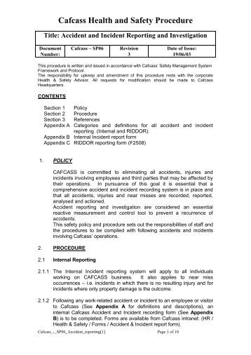 mcofs incident accident and near miss procedures incident report policy