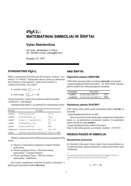 MATEMATINIAI SIMBOLIAI IR ŠRIFTAI - VTeX