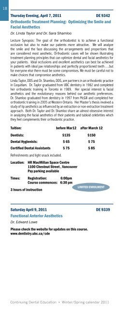 2011 CALENDAR - UBC Dentistry - University of British Columbia