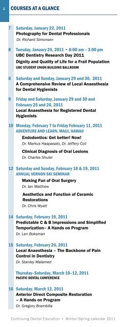 2011 CALENDAR - UBC Dentistry - University of British Columbia