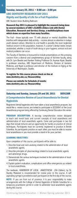 2011 CALENDAR - UBC Dentistry - University of British Columbia