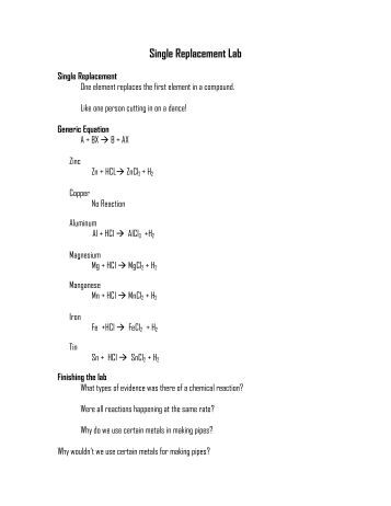 Single Replacement Reactions Worksheet