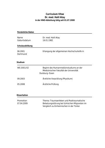 Curriculum Vitae Dr. med. Halil Atay - Marienhospital Gelsenkirchen ...