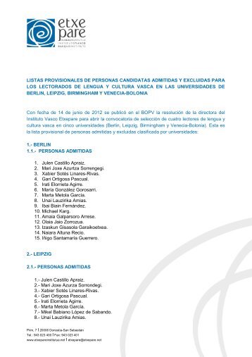 listas provisionales de personas candidatas admitidas y excluidas ...