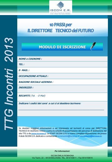 Scarica il modulo di ISCRIZIONE - TTG Incontri