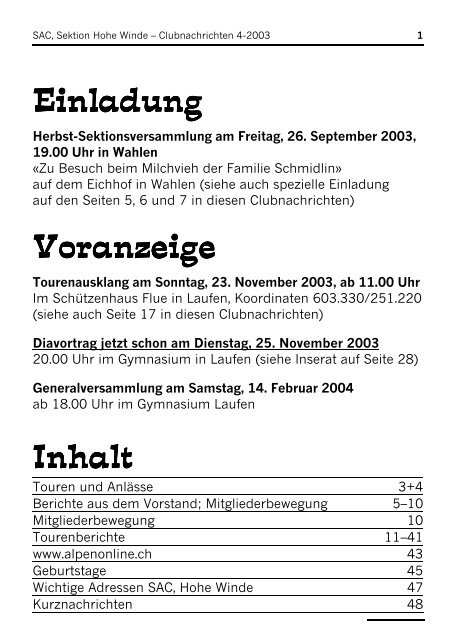 Clubnachrichten 4â2003 - SAC Sektion Hohe Winde