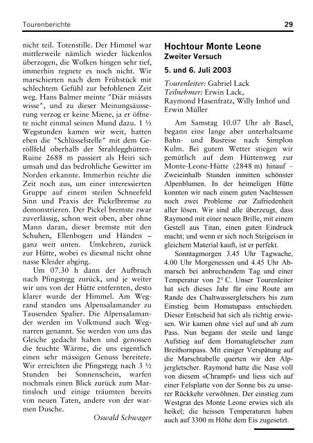 Clubnachrichten 4â2003 - SAC Sektion Hohe Winde